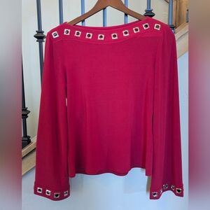 Joseph Ribkoff Red Blouse with Silver Details